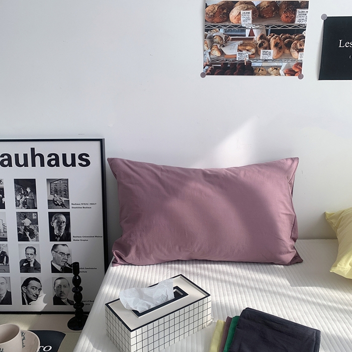 91家纺网 家纺一手货源 找家纺 柚可家居 2024新款纯色水洗棉40支全棉色织单枕套-系列二 玫瑰粉紫