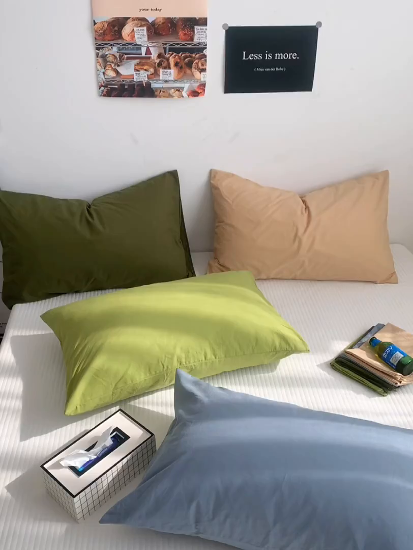 91家纺网 家纺一手货源 找家纺 （总）柚可家居 2024新款纯色水洗棉40支全棉色织单枕套-系列一