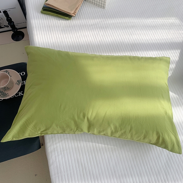 91家纺网 家纺一手货源 找家纺 柚可家居 2024新款纯色水洗棉40支全棉色织单枕套-系列一 抹茶绿