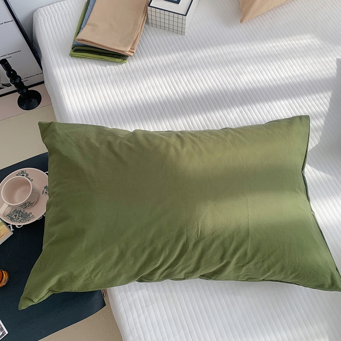 91家纺网 家纺一手货源 找家纺 柚可家居 2024新款纯色水洗棉40支全棉色织单枕套-系列一 橄榄绿