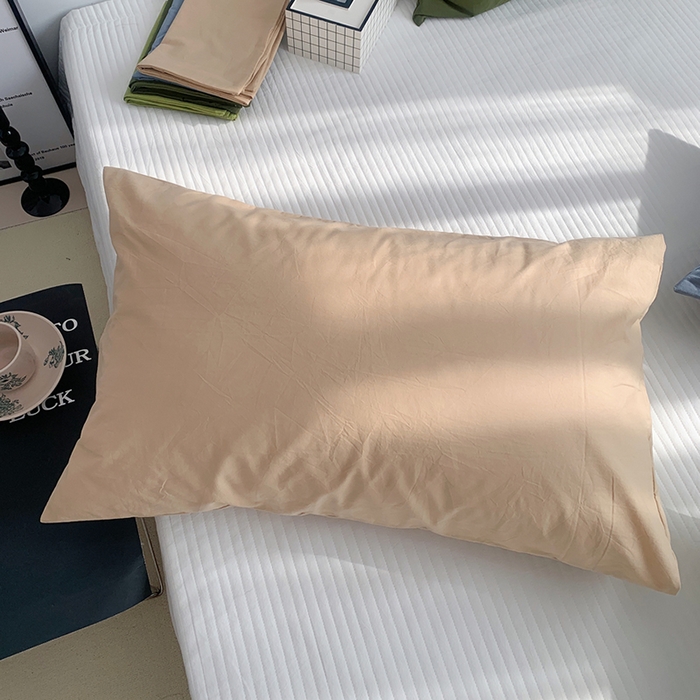 91家纺网 家纺一手货源 找家纺 柚可家居 2024新款纯色水洗棉40支全棉色织单枕套-系列一 奶茶