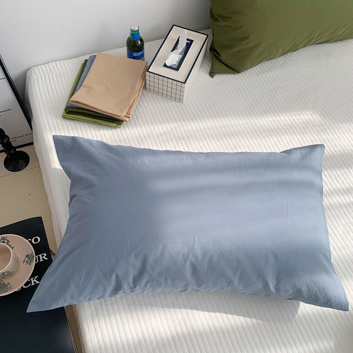 91家纺网 家纺一手货源 找家纺 柚可家居 2024新款纯色水洗棉40支全棉色织单枕套-系列一 云海蓝