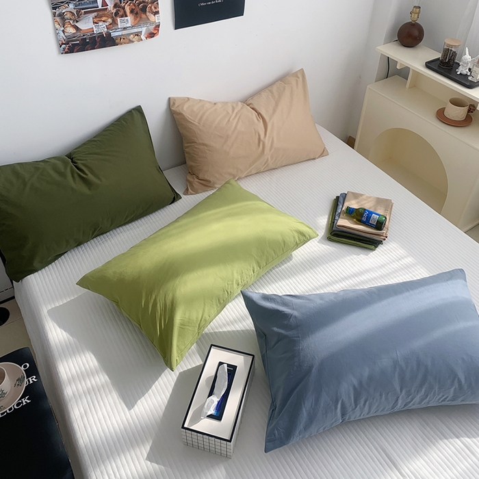 91家纺网 家纺一手货源 找家纺 柚可家居 2024新款纯色水洗棉40支全棉色织单枕套-系列一 橄榄绿