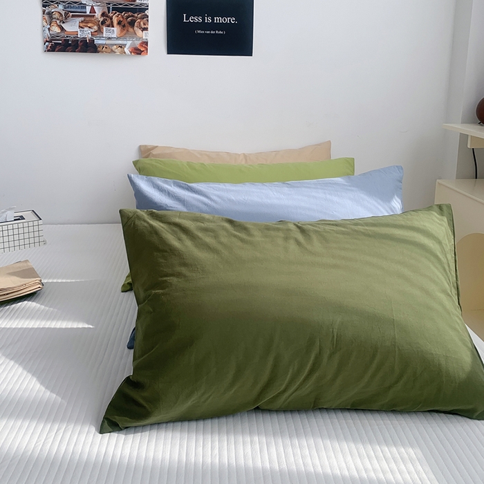 91家纺网 家纺一手货源 找家纺 柚可家居 2024新款纯色水洗棉40支全棉色织单枕套-系列一 橄榄绿