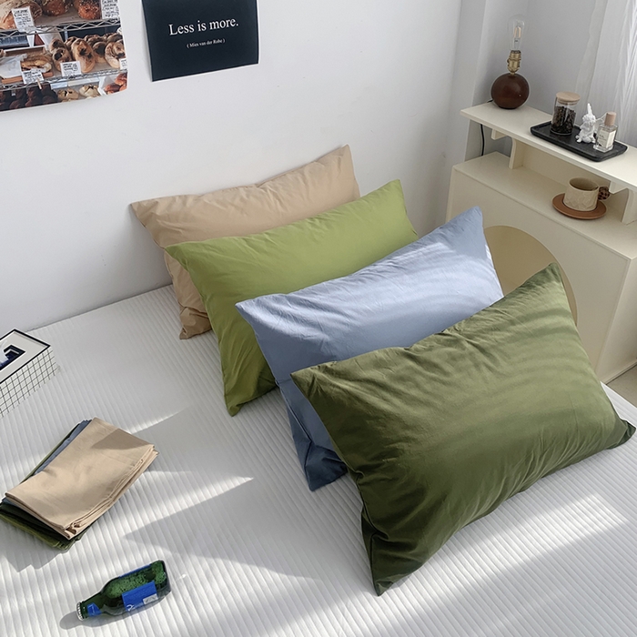 91家纺网 家纺一手货源 找家纺 柚可家居 2024新款纯色水洗棉40支全棉色织单枕套-系列一 橄榄绿