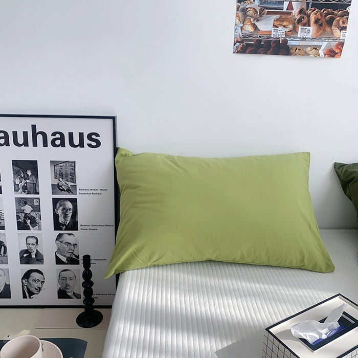91家纺网 家纺一手货源 找家纺 柚可家居 2024新款纯色水洗棉40支全棉色织单枕套-系列一 抹茶绿