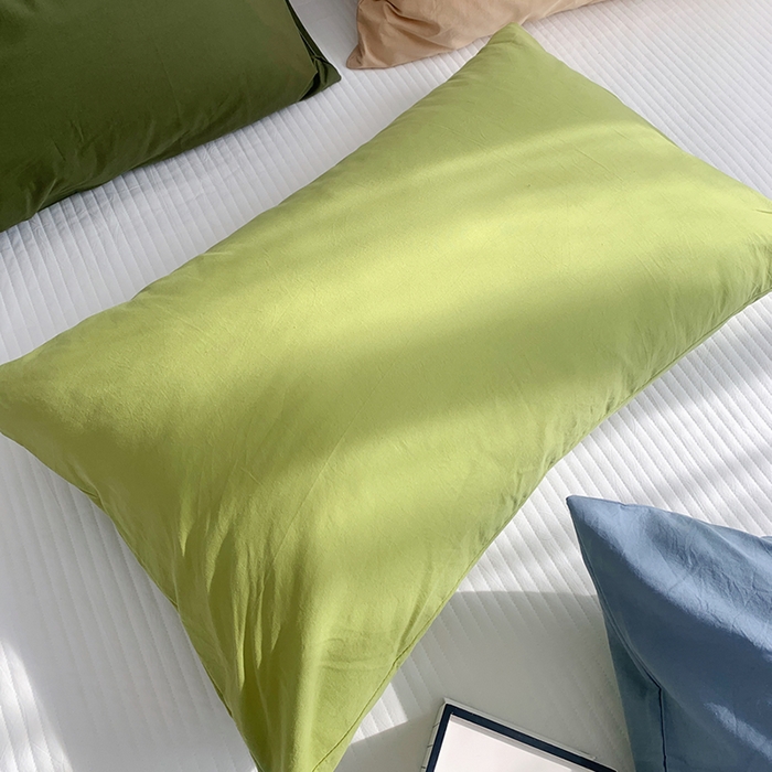 91家纺网 家纺一手货源 找家纺 柚可家居 2024新款纯色水洗棉40支全棉色织单枕套-系列一 抹茶绿