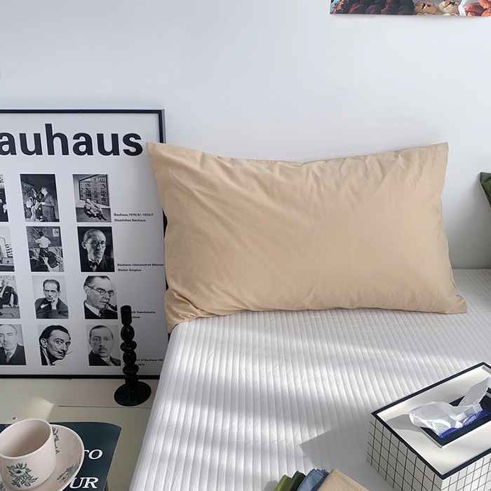 91家纺网 家纺一手货源 找家纺 柚可家居 2024新款纯色水洗棉40支全棉色织单枕套-系列一 奶茶