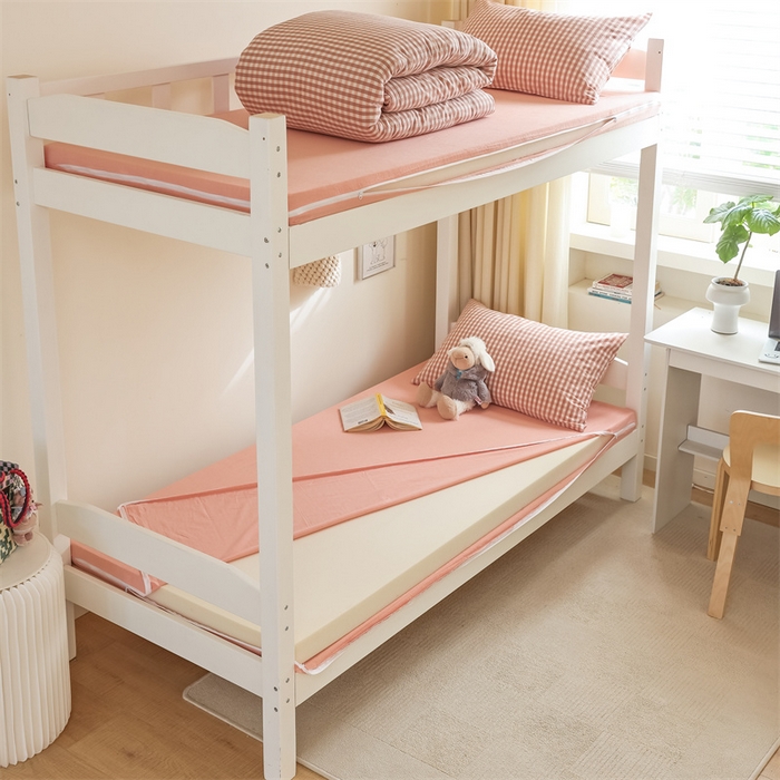 91家纺网 家纺一手货源 找家纺 北欧良品 2025新款A 类 AA版色织水洗棉 学生上下铺三件套 蜜粉小格