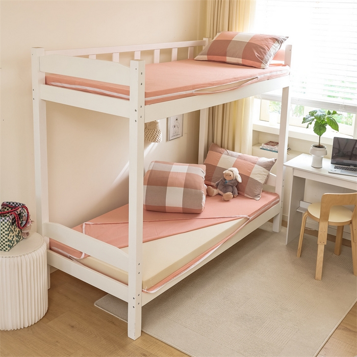 91家纺网 家纺一手货源 找家纺 北欧良品 2025新款A 类 AA版色织水洗棉 学生上下铺三件套 蜜粉大格