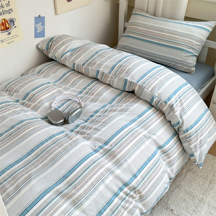 91家纺网 家纺一手货源 找家纺 北欧良品 2025新款A 类 AA版色织水洗棉 学生上下铺三件套 梦境蓝