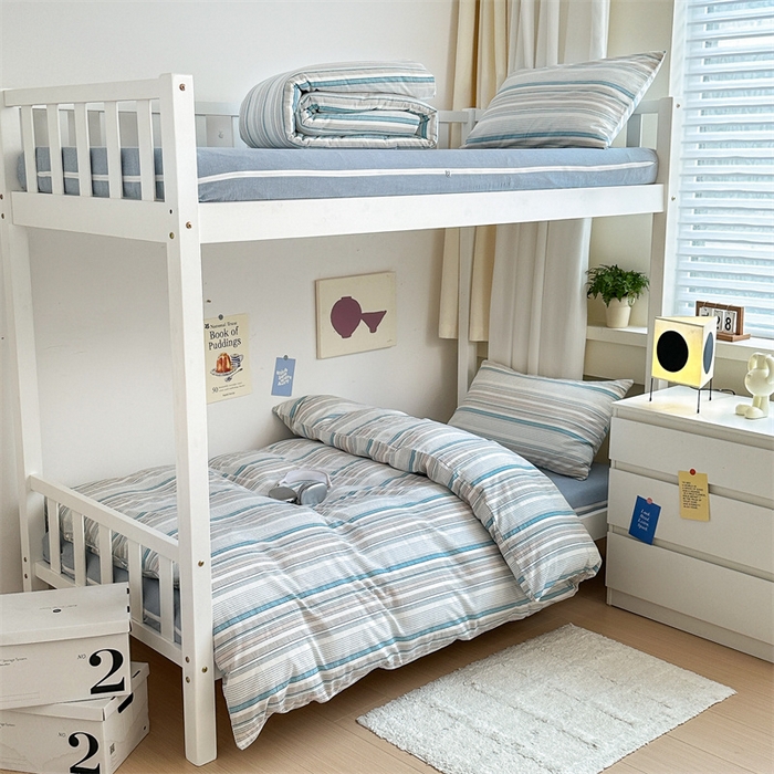 91家纺网 家纺一手货源 找家纺 北欧良品 2025新款A 类 AA版色织水洗棉 学生上下铺三件套 梦境蓝