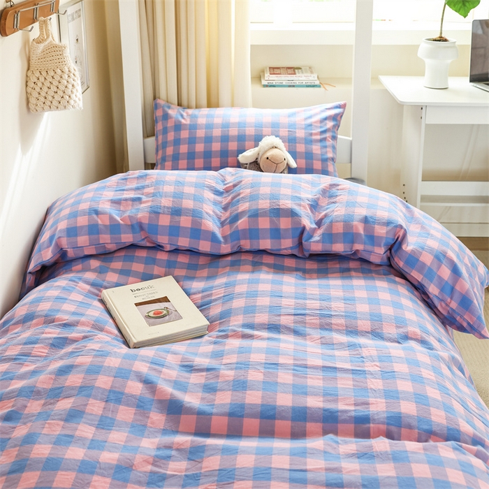 91家纺网 家纺一手货源 找家纺 北欧良品 2025新款A 类 AA版色织水洗棉 学生上下铺三件套 蓝紫中格