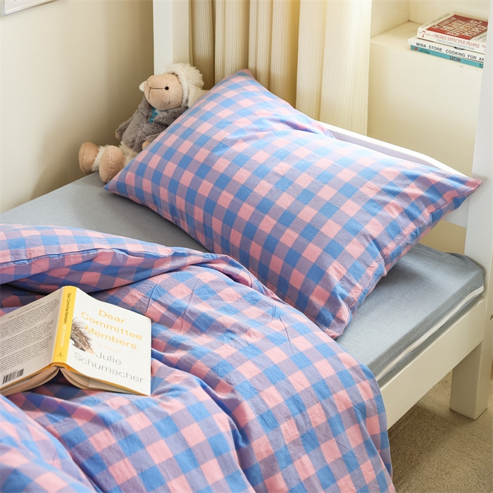 91家纺网 家纺一手货源 找家纺 北欧良品 2025新款A 类 AA版色织水洗棉 学生上下铺三件套 蓝紫中格