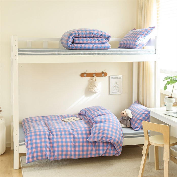 北欧良品 2025新款A 类 AA版色织水洗棉 学生上下铺三件套 蓝紫中格