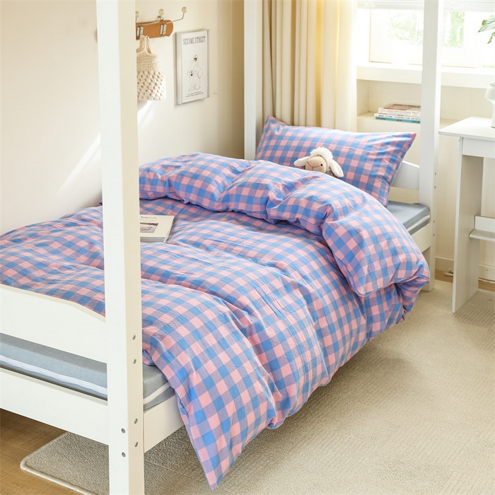 91家纺网 家纺一手货源 找家纺 北欧良品 2025新款A 类 AA版色织水洗棉 学生上下铺三件套 蓝紫中格