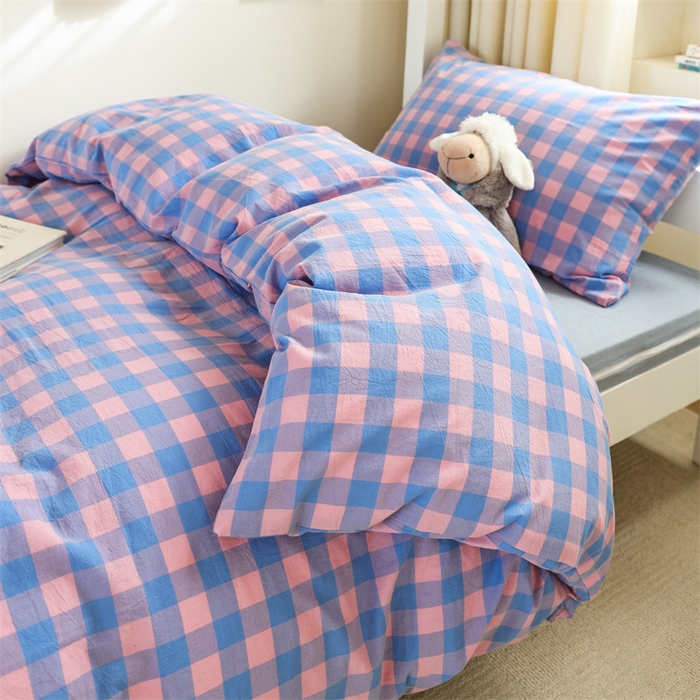 91家纺网 家纺一手货源 找家纺 北欧良品 2025新款A 类 AA版色织水洗棉 学生上下铺三件套 蓝紫中格