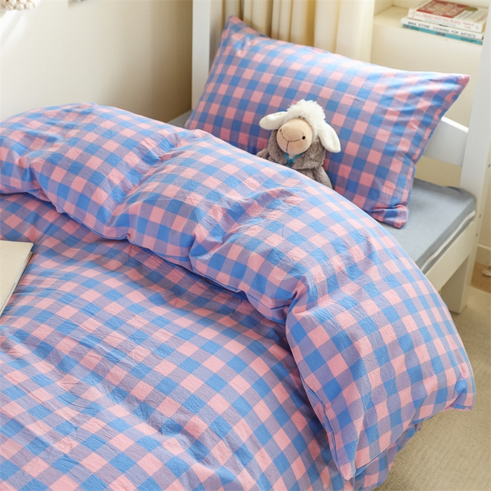 91家纺网 家纺一手货源 找家纺 北欧良品 2025新款A 类 AA版色织水洗棉 学生上下铺三件套 蓝紫中格