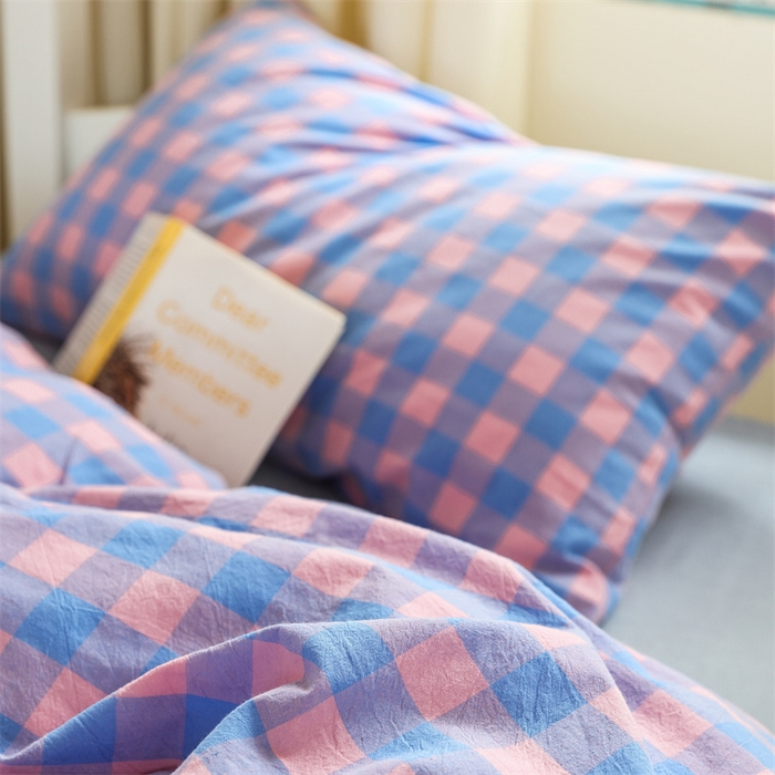 91家纺网 家纺一手货源 找家纺 北欧良品 2025新款A 类 AA版色织水洗棉 学生上下铺三件套 蓝紫中格