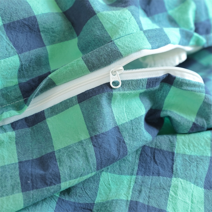 91家纺网 家纺一手货源 找家纺 北欧良品 2025新款A 类 AA版色织水洗棉 学生上下铺三件套 蓝绿中格-AA