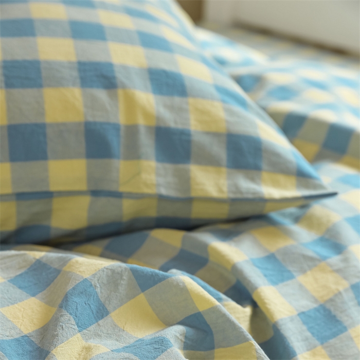 91家纺网 家纺一手货源 找家纺 北欧良品 2025新款A 类 AA版色织水洗棉 学生上下铺三件套 蓝黄中格-AA