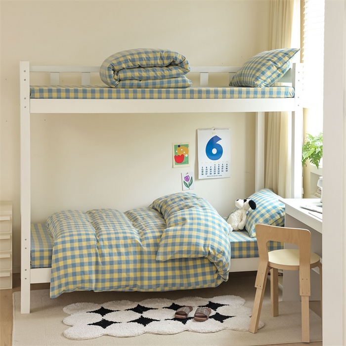 北欧良品 2025新款A 类 AA版色织水洗棉 学生上下铺三件套 蓝黄中格-AA