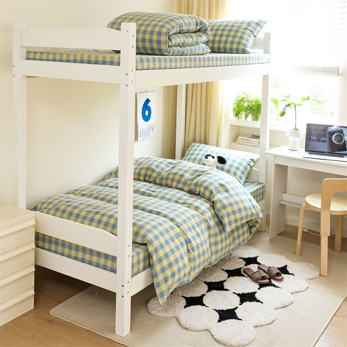 91家纺网 家纺一手货源 找家纺 北欧良品 2025新款A 类 AA版色织水洗棉 学生上下铺三件套 蓝黄中格-AA