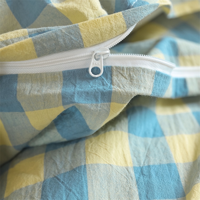 91家纺网 家纺一手货源 找家纺 北欧良品 2025新款A 类 AA版色织水洗棉 学生上下铺三件套 蓝黄中格-AA