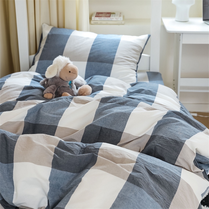 91家纺网 家纺一手货源 找家纺 北欧良品 2025新款A 类 AA版色织水洗棉 学生上下铺三件套 蓝白大格-AA