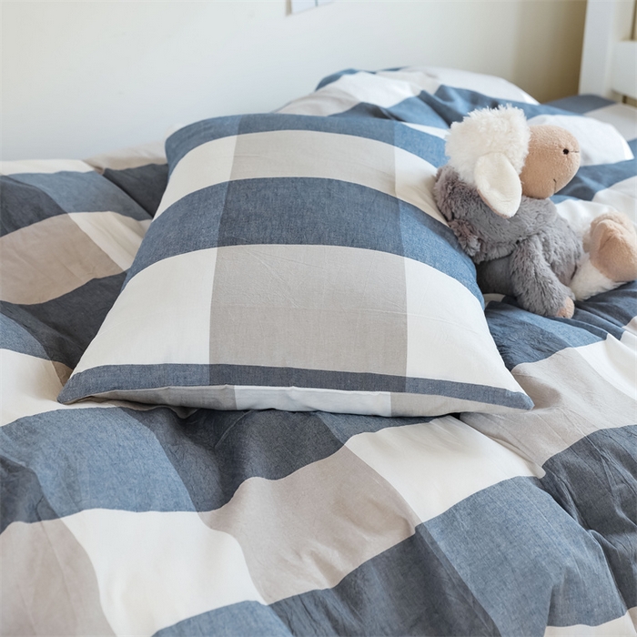 91家纺网 家纺一手货源 找家纺 北欧良品 2025新款A 类 AA版色织水洗棉 学生上下铺三件套 蓝白大格-AA