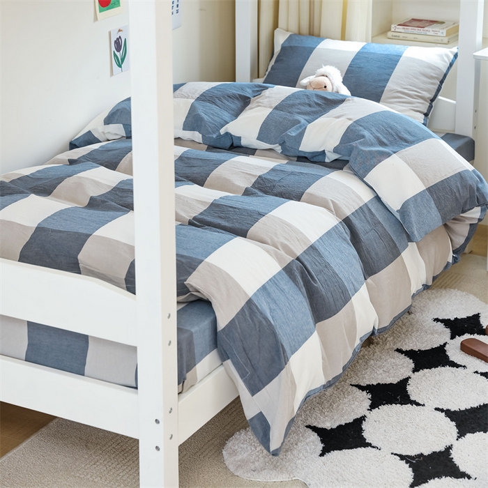 91家纺网 家纺一手货源 找家纺 北欧良品 2025新款A 类 AA版色织水洗棉 学生上下铺三件套 蓝白大格-AA