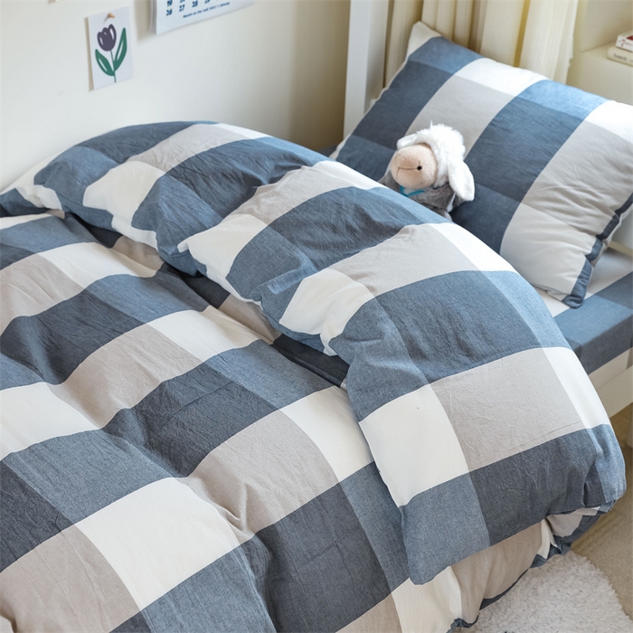 91家纺网 家纺一手货源 找家纺 北欧良品 2025新款A 类 AA版色织水洗棉 学生上下铺三件套 蓝白大格-AA