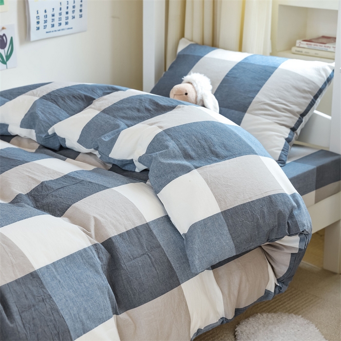 91家纺网 家纺一手货源 找家纺 北欧良品 2025新款A 类 AA版色织水洗棉 学生上下铺三件套 蓝白大格-AA