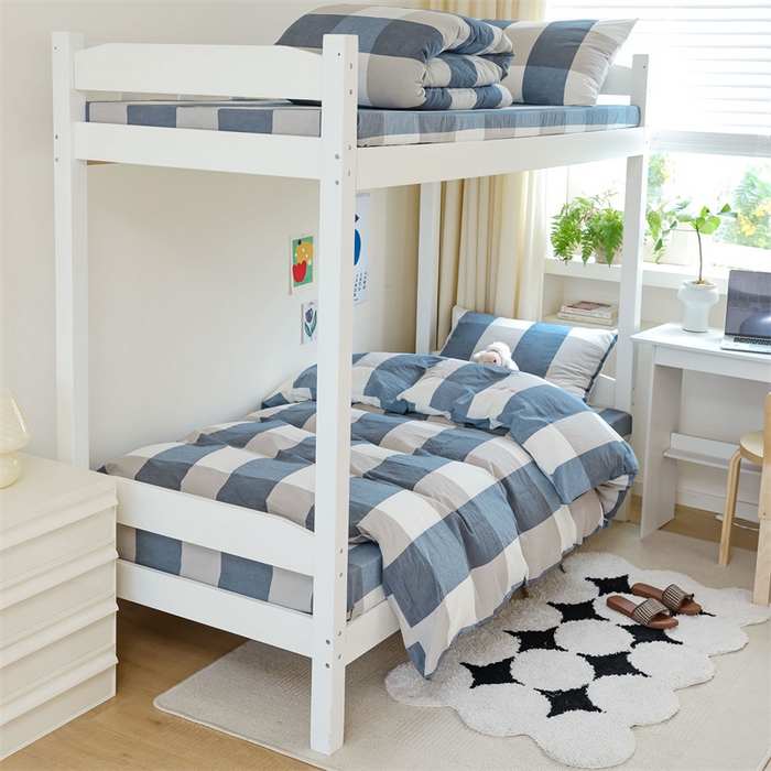 91家纺网 家纺一手货源 找家纺 北欧良品 2025新款A 类 AA版色织水洗棉 学生上下铺三件套 蓝白大格-AA