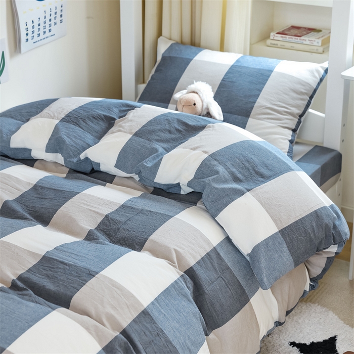 91家纺网 家纺一手货源 找家纺 北欧良品 2025新款A 类 AA版色织水洗棉 学生上下铺三件套 蓝白大格-AA