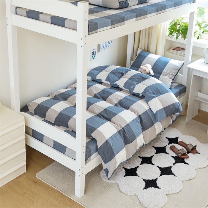 91家纺网 家纺一手货源 找家纺 北欧良品 2025新款A 类 AA版色织水洗棉 学生上下铺三件套 蓝白大格-AA