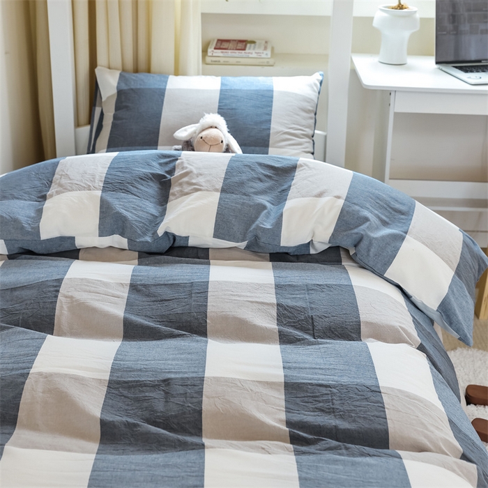 91家纺网 家纺一手货源 找家纺 北欧良品 2025新款A 类 AA版色织水洗棉 学生上下铺三件套 蓝白大格-AA