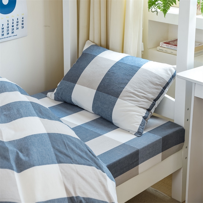 91家纺网 家纺一手货源 找家纺 北欧良品 2025新款A 类 AA版色织水洗棉 学生上下铺三件套 蓝白大格-AA