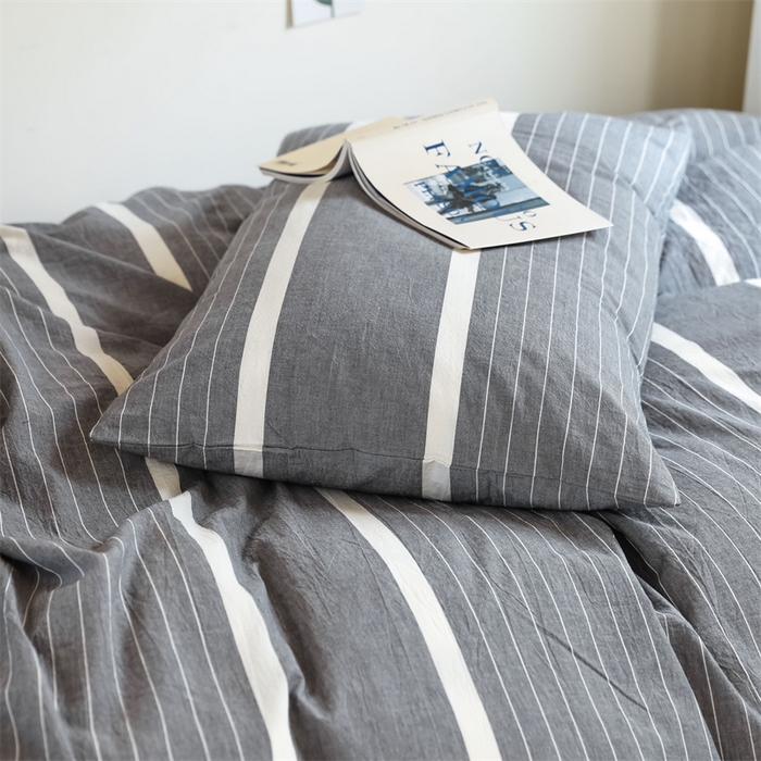 91家纺网 家纺一手货源 找家纺 北欧良品 2025新款A 类 AA版色织水洗棉 学生上下铺三件套 宽双线冷灰-AA