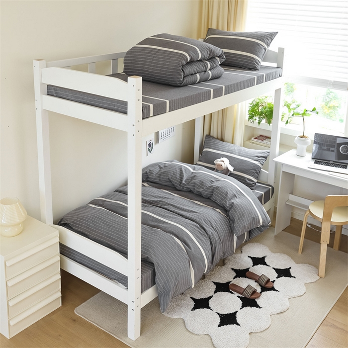 91家纺网 家纺一手货源 找家纺 北欧良品 2025新款A 类 AA版色织水洗棉 学生上下铺三件套 宽双线冷灰-AA