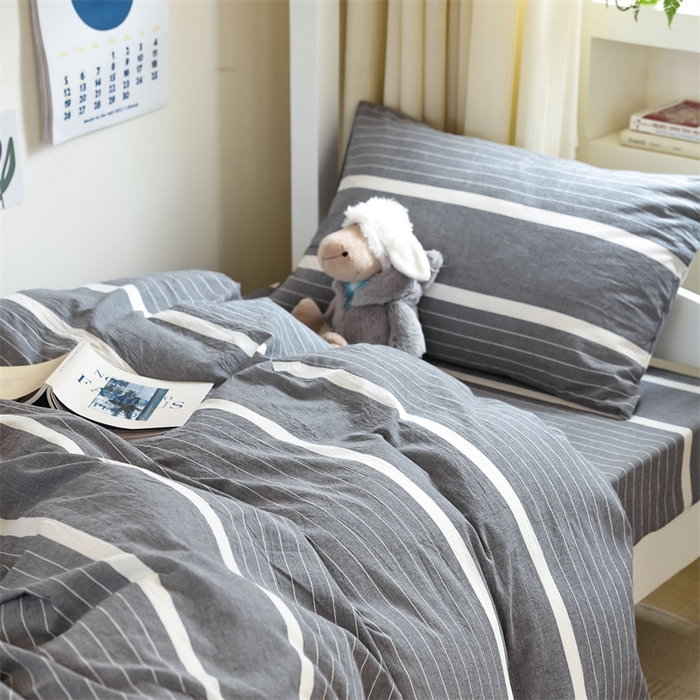 91家纺网 家纺一手货源 找家纺 北欧良品 2025新款A 类 AA版色织水洗棉 学生上下铺三件套 宽双线冷灰-AA