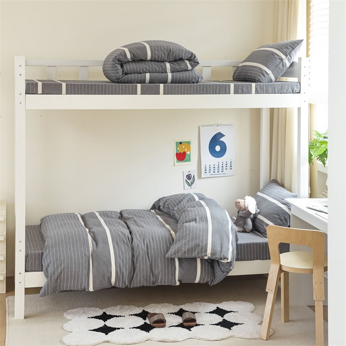 北欧良品 2025新款A 类 AA版色织水洗棉 学生上下铺三件套 宽双线冷灰-AA