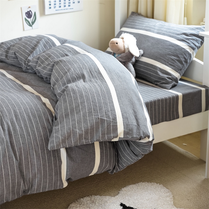 91家纺网 家纺一手货源 找家纺 北欧良品 2025新款A 类 AA版色织水洗棉 学生上下铺三件套 宽双线冷灰-AA