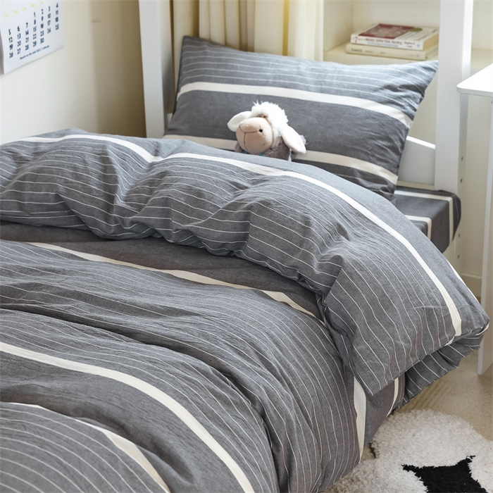 91家纺网 家纺一手货源 找家纺 北欧良品 2025新款A 类 AA版色织水洗棉 学生上下铺三件套 宽双线冷灰-AA