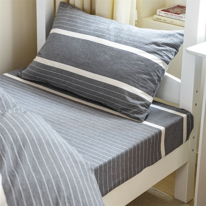 91家纺网 家纺一手货源 找家纺 北欧良品 2025新款A 类 AA版色织水洗棉 学生上下铺三件套 宽双线冷灰-AA
