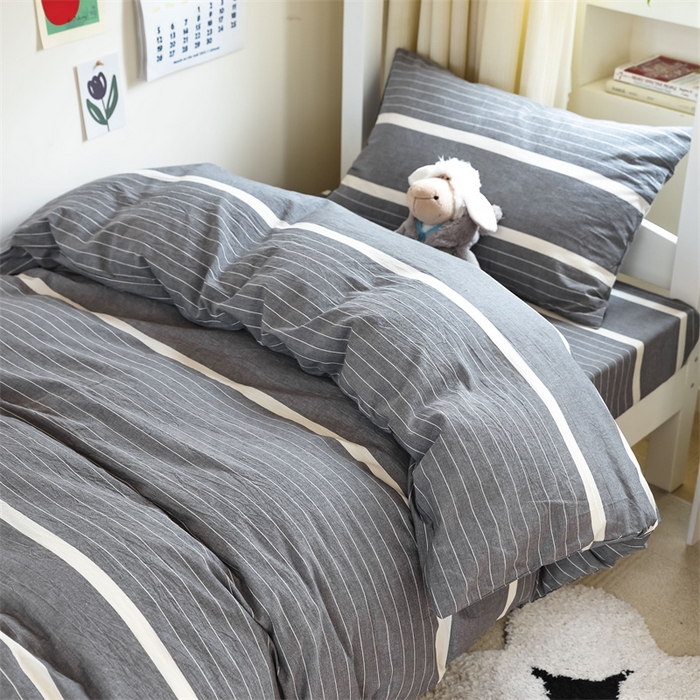 91家纺网 家纺一手货源 找家纺 北欧良品 2025新款A 类 AA版色织水洗棉 学生上下铺三件套 宽双线冷灰-AA