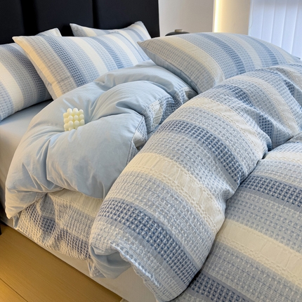 91家纺网 家纺一手货源 找家纺 （总）静家居 2025新款A类渐变华夫格提花简约系列四件套