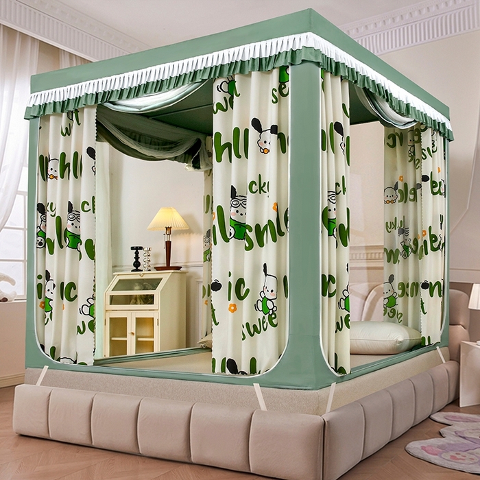 91家纺网 家纺一手货源 找家纺 显高蚊帐 2025新款U型坐床遮光防尘床帘式蚊帐 草莓熊