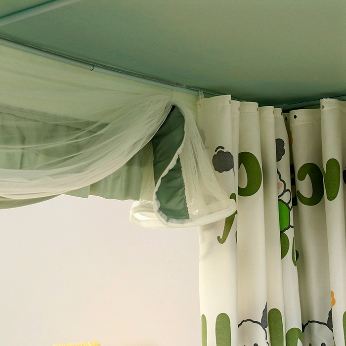 91家纺网 家纺一手货源 找家纺 显高蚊帐 2025春夏新款U门花边款坐床遮光防尘床帘式蚊帐 lucky狗狗-花边款