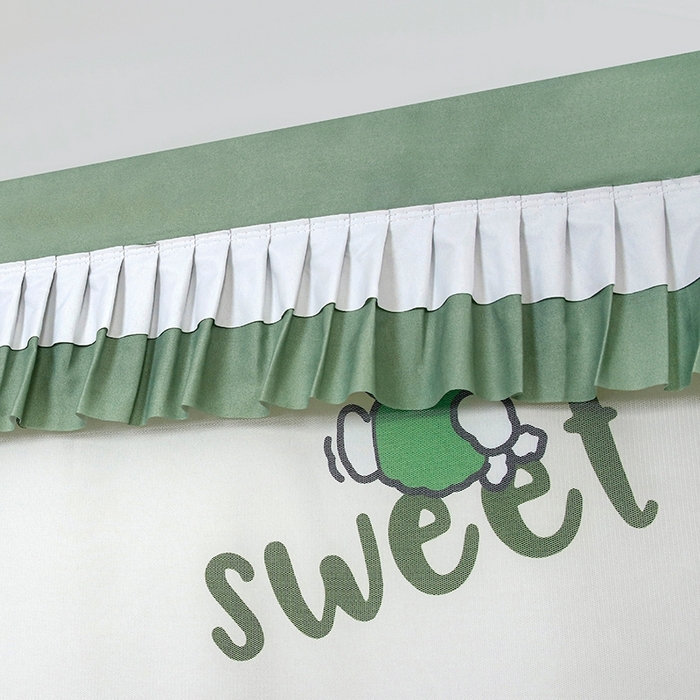 91家纺网 家纺一手货源 找家纺 显高蚊帐 2025春夏新款U门花边款坐床遮光防尘床帘式蚊帐 lucky狗狗-花边款